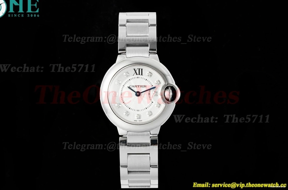 Cartier AF SS Ballon Quartz 33mm Dia De SS Bleu White 0131